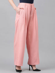 CURVE BY KOTTY BIZwear Women Relaxed Straight Leg High-Rise Easy Wash Pleated Trouser