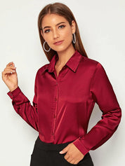 KOTTY BIZwear Maroon Modern Spread Collar Satin Casual Shirt