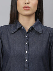 Kotty Women Navy Blue Solid Shirt Dress