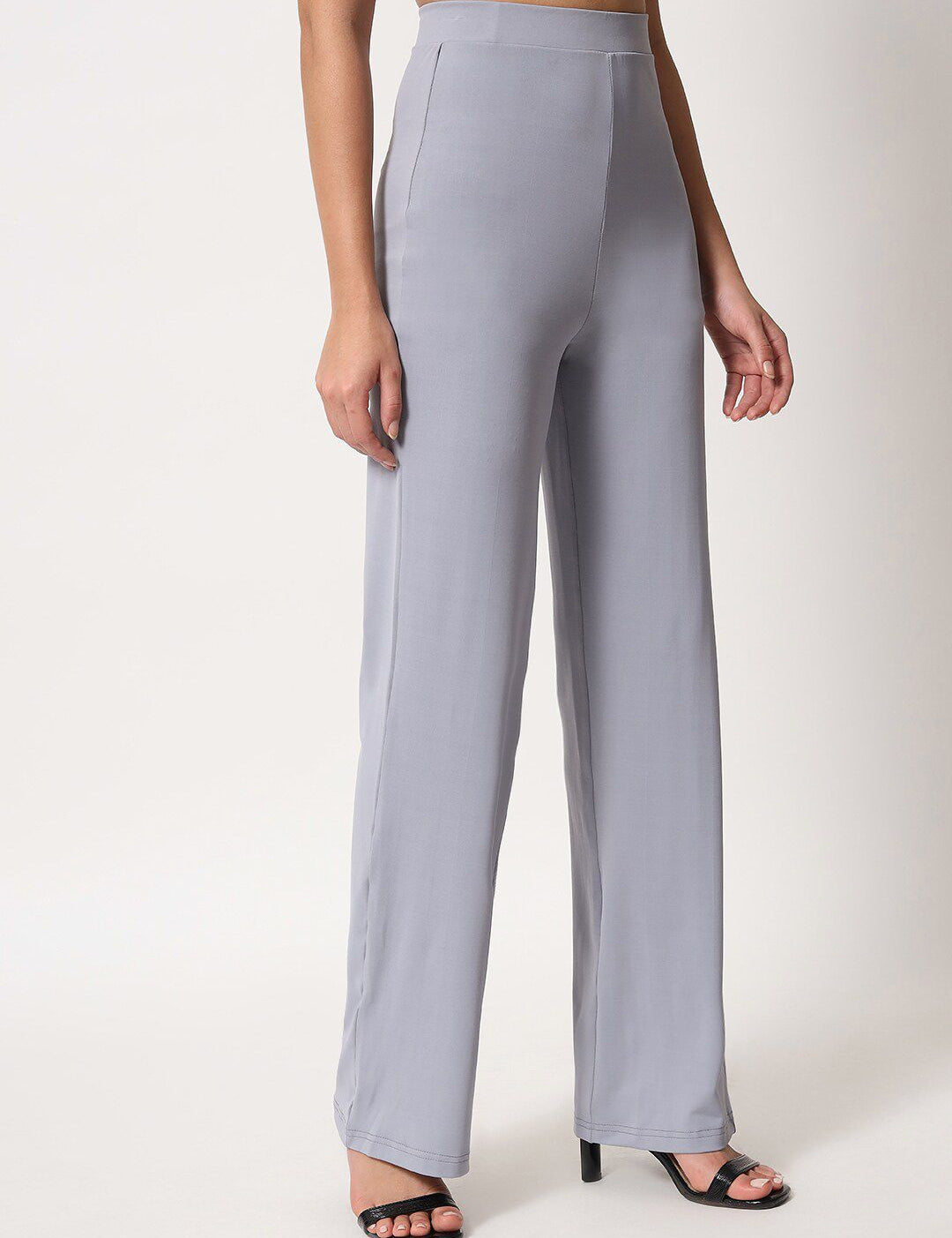 Kotty Women Grey Relaxed Straight Leg Straight Fit High Rise Easy Wash Trouser