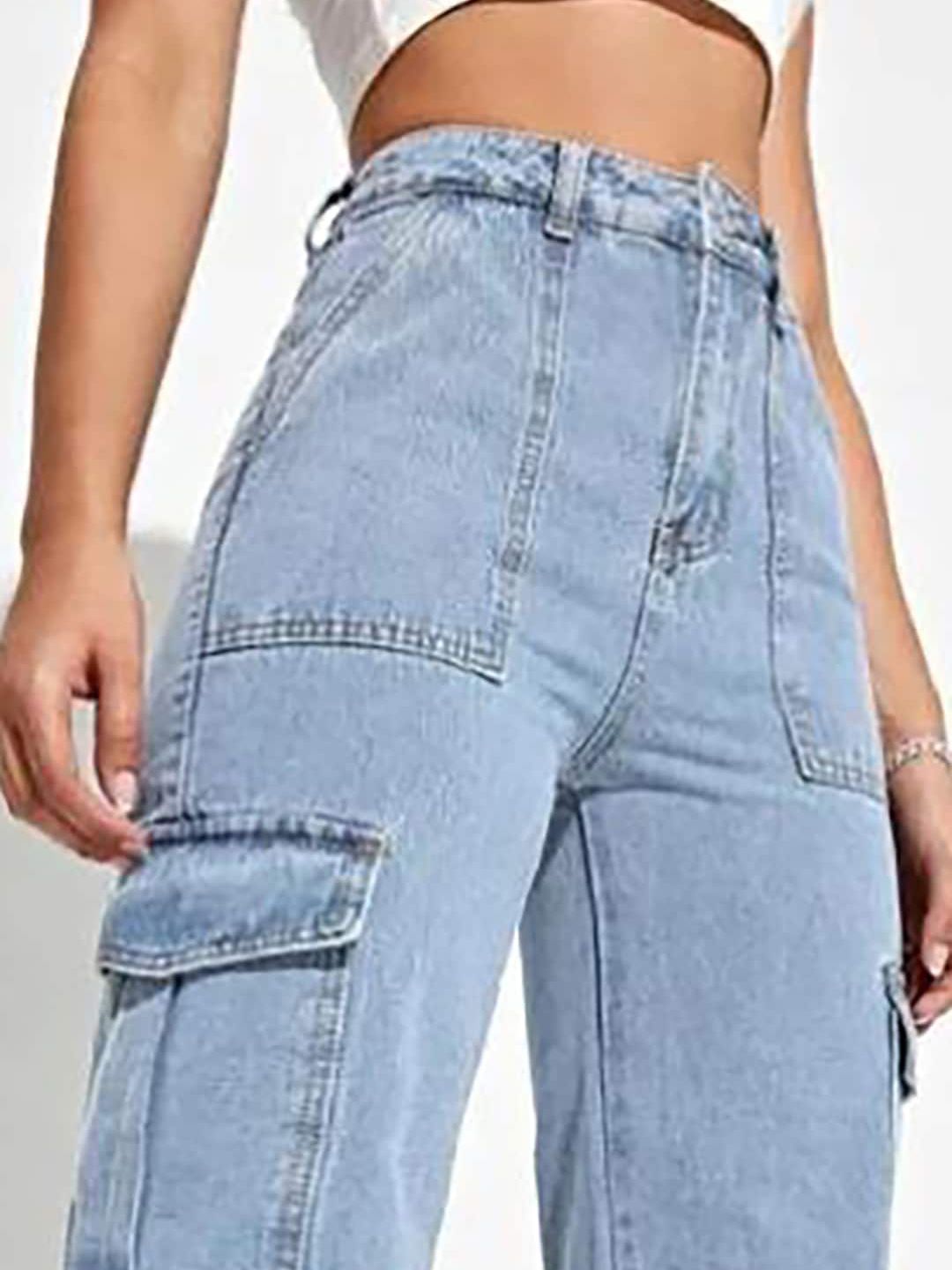 Kotty Women Jean Straight Fit High-Rise Stretchable Cargo Jeans