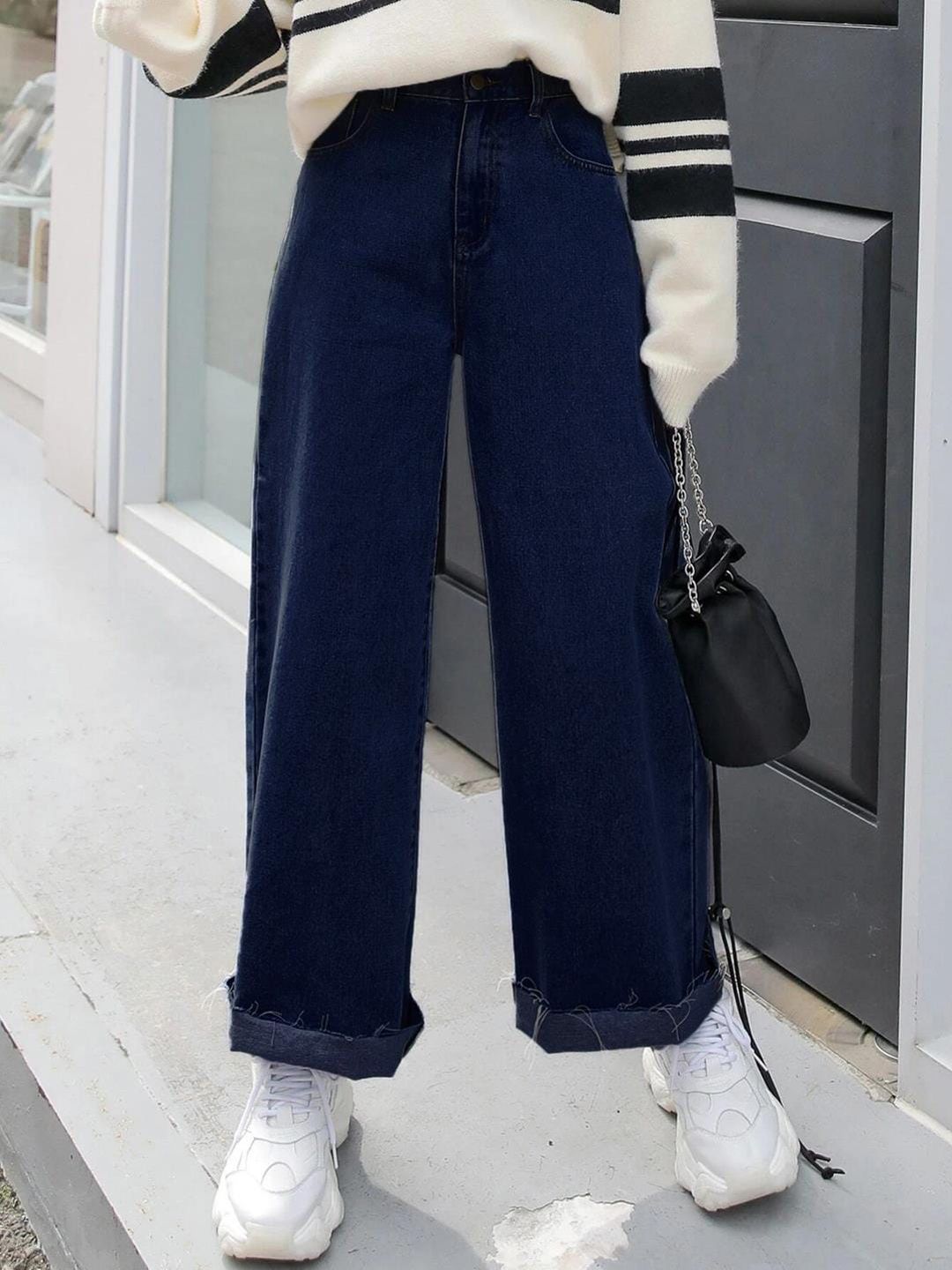 Kotty Navy Blue Women Jean Straight Fit High-Rise Stretchable Jeans