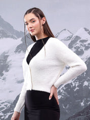 Kotty Women  Ribbed V-Neck Crop Cardigan Sweater