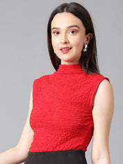 Kotty High Neck Self Design Satin Crop Top