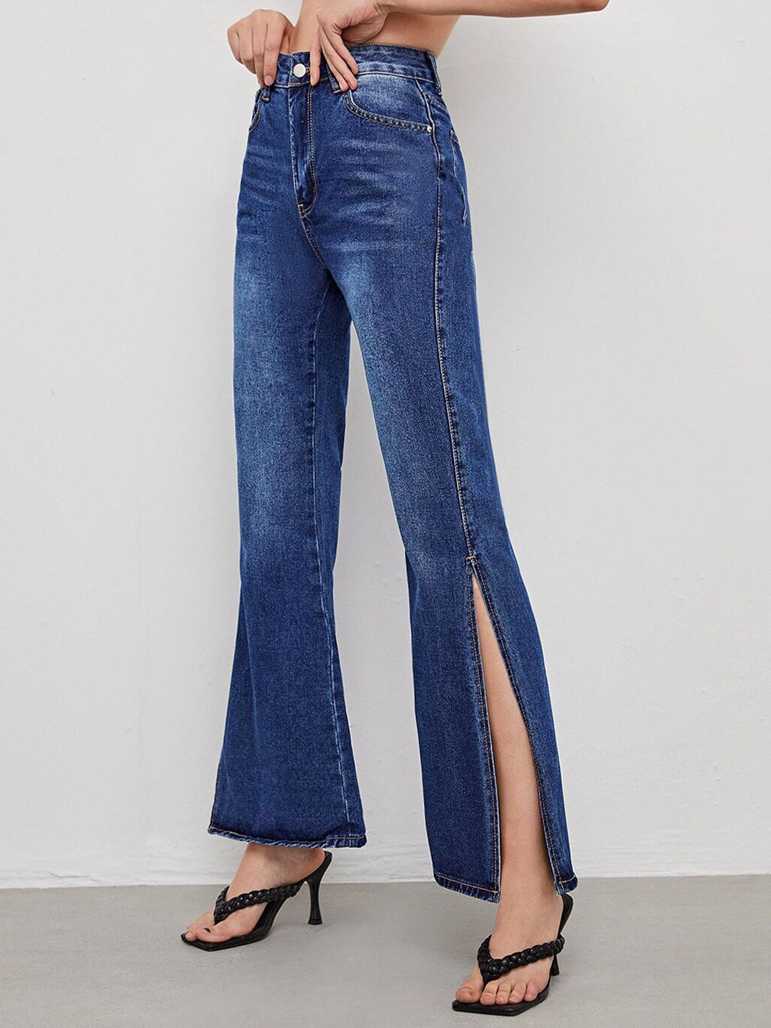 Kotty Women Jean Flared High-Rise Light Fade Stretchable Jeans