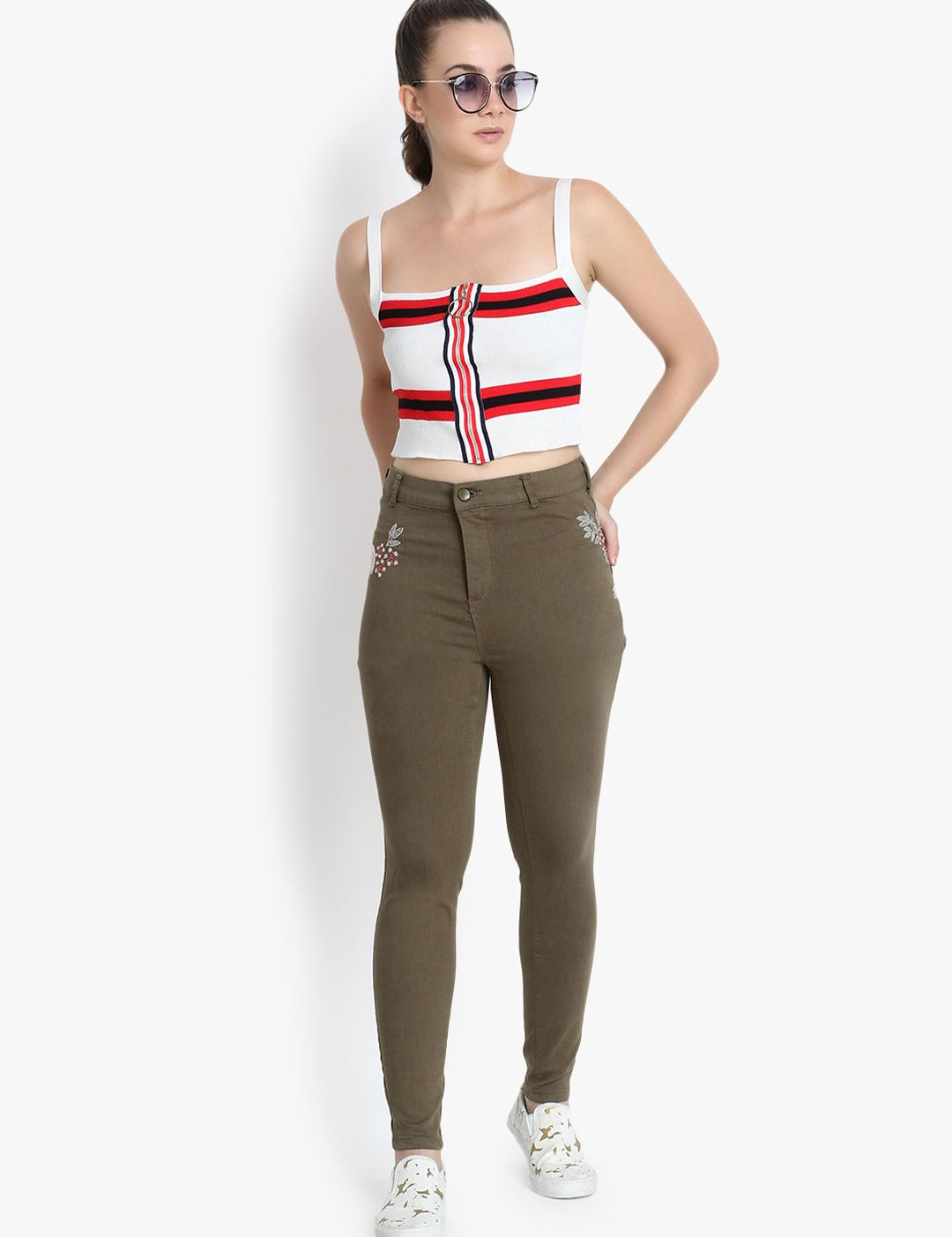 Kotty Women Olive Green Skinny Fit High-Rise Clean Look Jeans