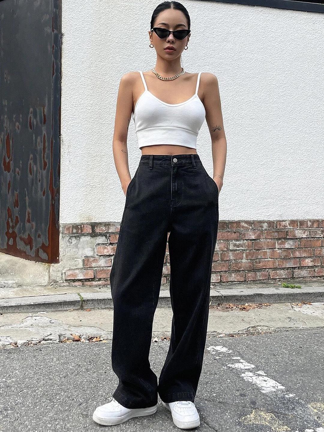 Kotty Women Jean Wide Leg Light Fade High-Rise Stretchable Jeans