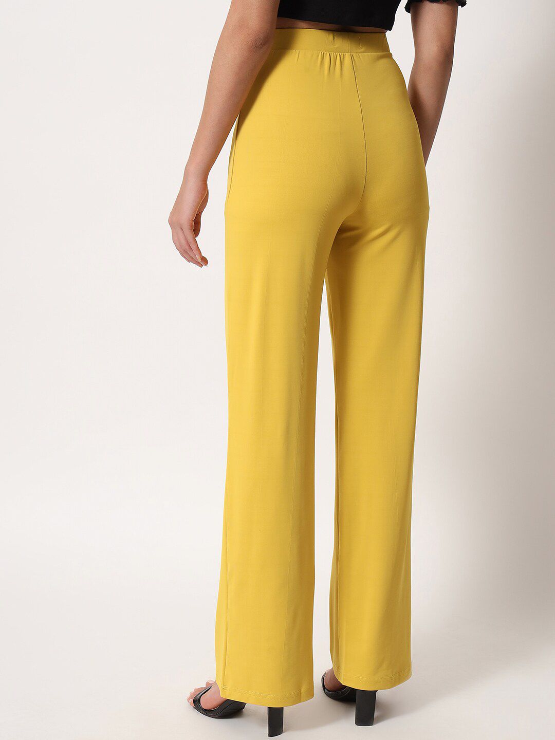 Kotty Women Yellow Relaxed Straight Fit High-Rise Easy Wash Trousers