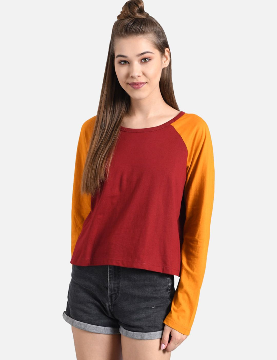 Kotty Women Maroon Solid Round Neck T-shirt