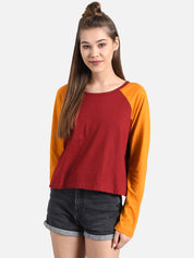 Kotty Women Maroon Solid Round Neck T-shirt