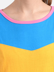 Kotty Women Pink & Yellow Colourblocked Round Neck T-shirt