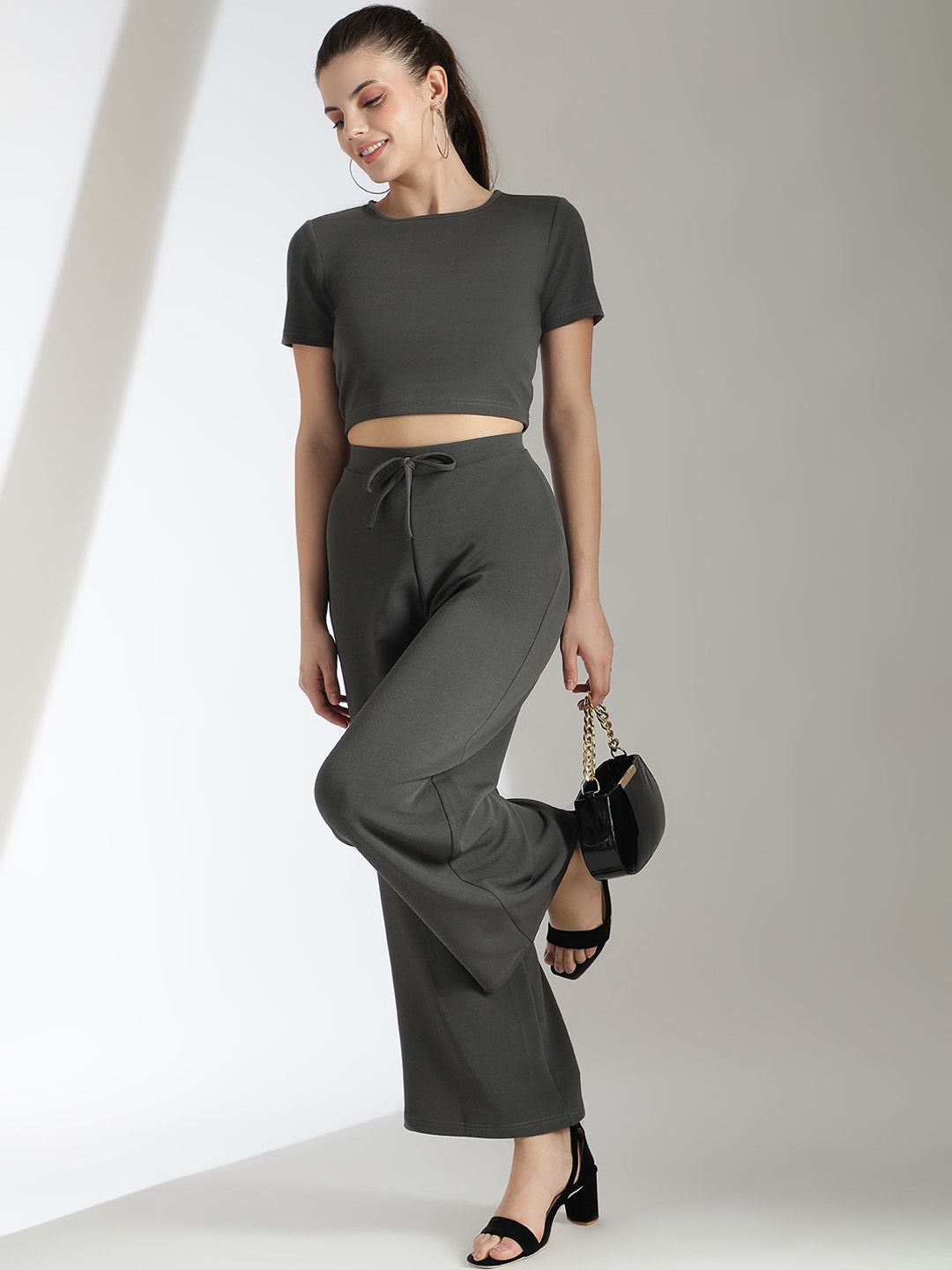 Stylecast X KOTTY Basics Crop Top With Wide Leg Trousers