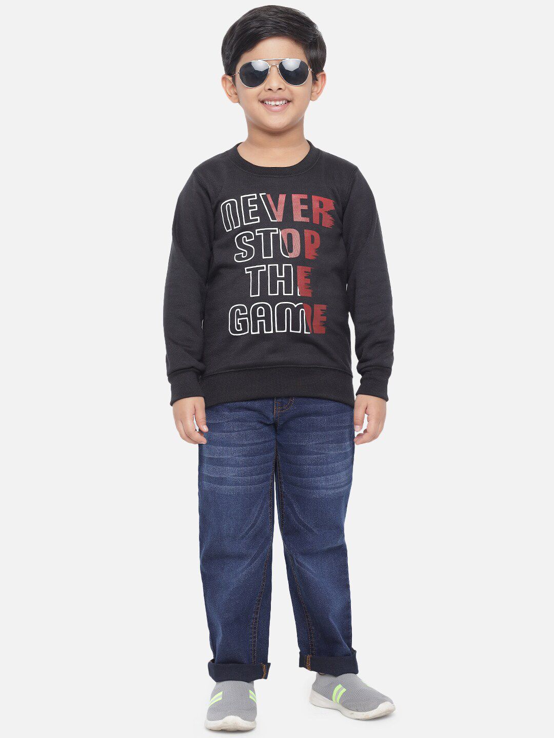 Kotty Boys Black Typography Printed Fleece Sweatshirt