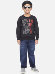 Kotty Boys Black Typography Printed Fleece Sweatshirt