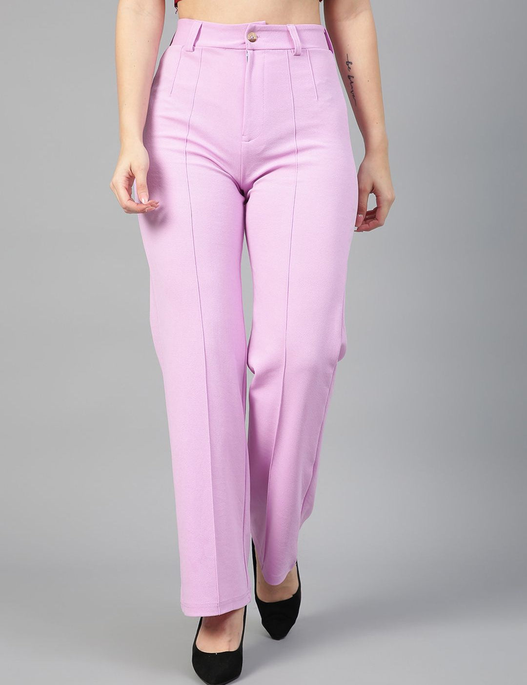 Kotty Women Relaxed Straight Fit High-Rise Easy Wash Parallel Trousers