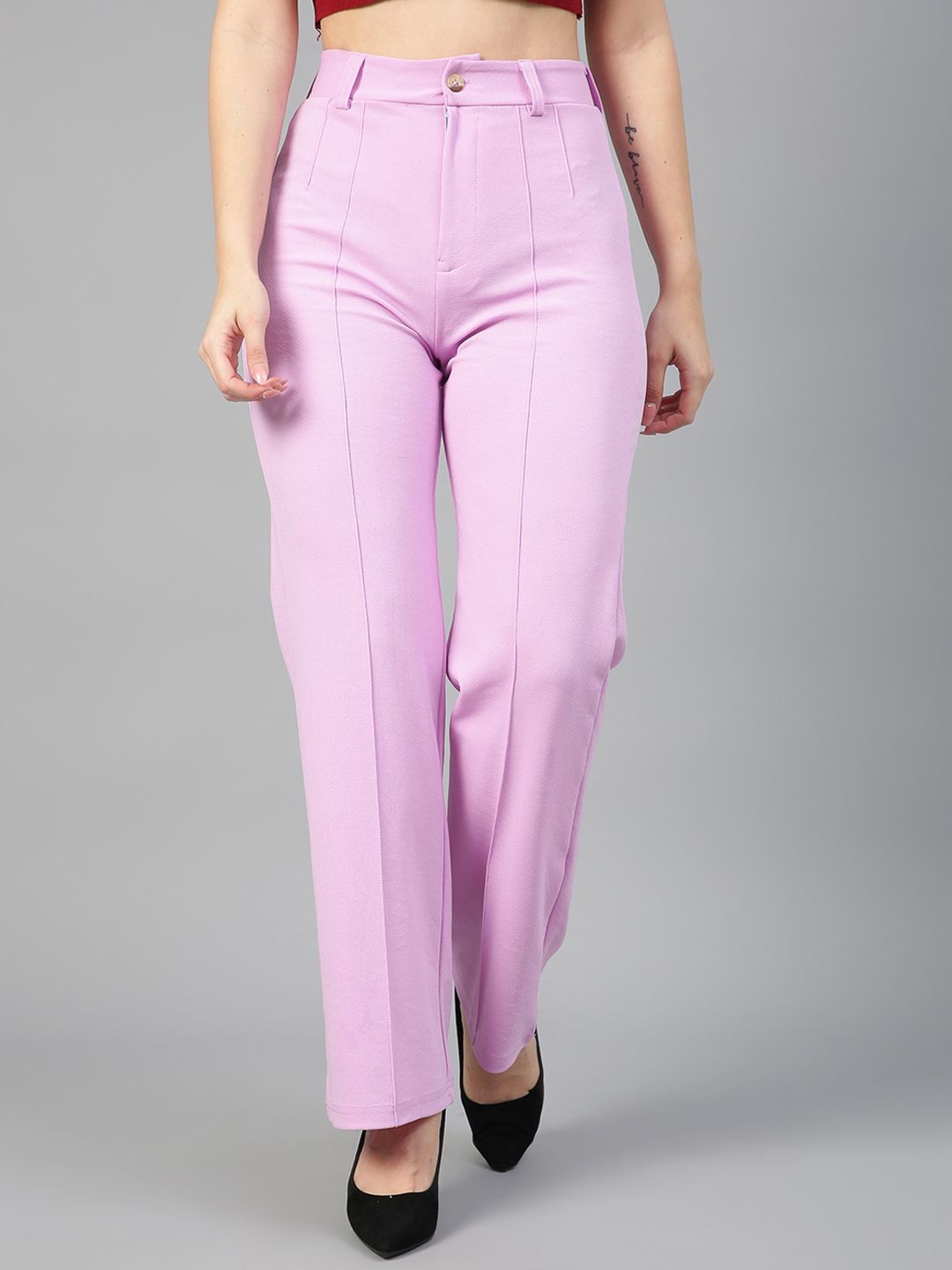 Kotty Women Relaxed Straight Fit High-Rise Easy Wash Parallel Trousers