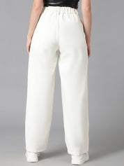 Kotty Women White Relaxed Straight Leg Straight Fit High-Rise Easy Wash Pleated Trousers