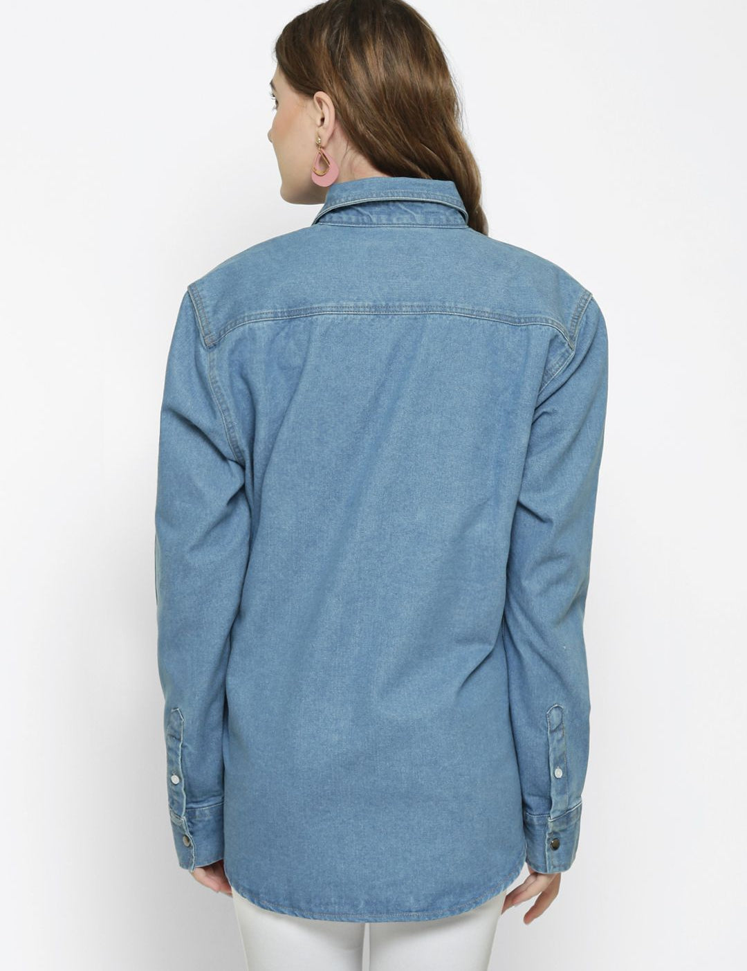Kotty Women Blue Solid Oversized Longline Denim Jacket