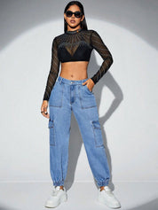 Kotty Women High-Rise Clean Look Stretchable Cargo Joggers