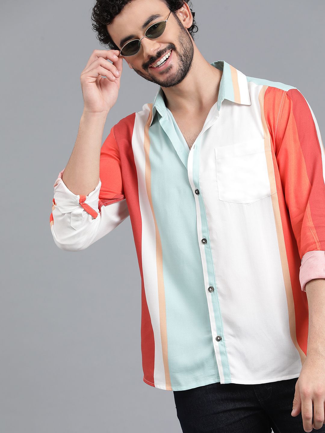 Kotty Men Colourblocked Spread Collar Casual Shirt