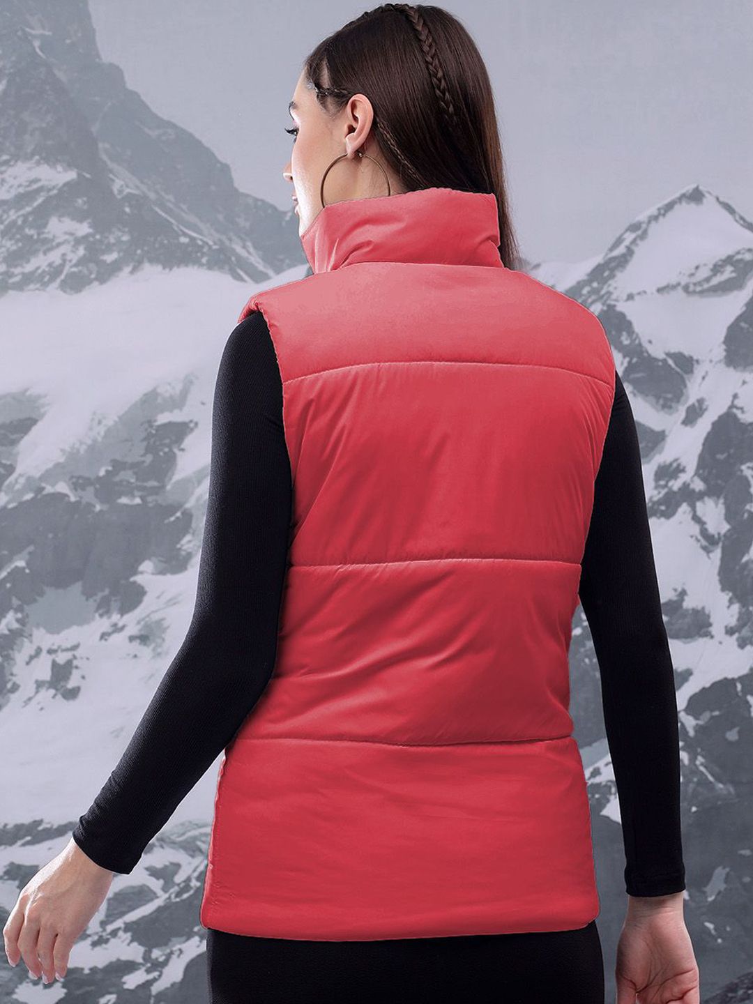 Kotty Women Mock Collar Solid Casual Puffer Insulator Jacket