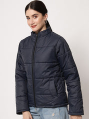 Kotty Women Navy Blue Solid Polyester Puffer Jacket