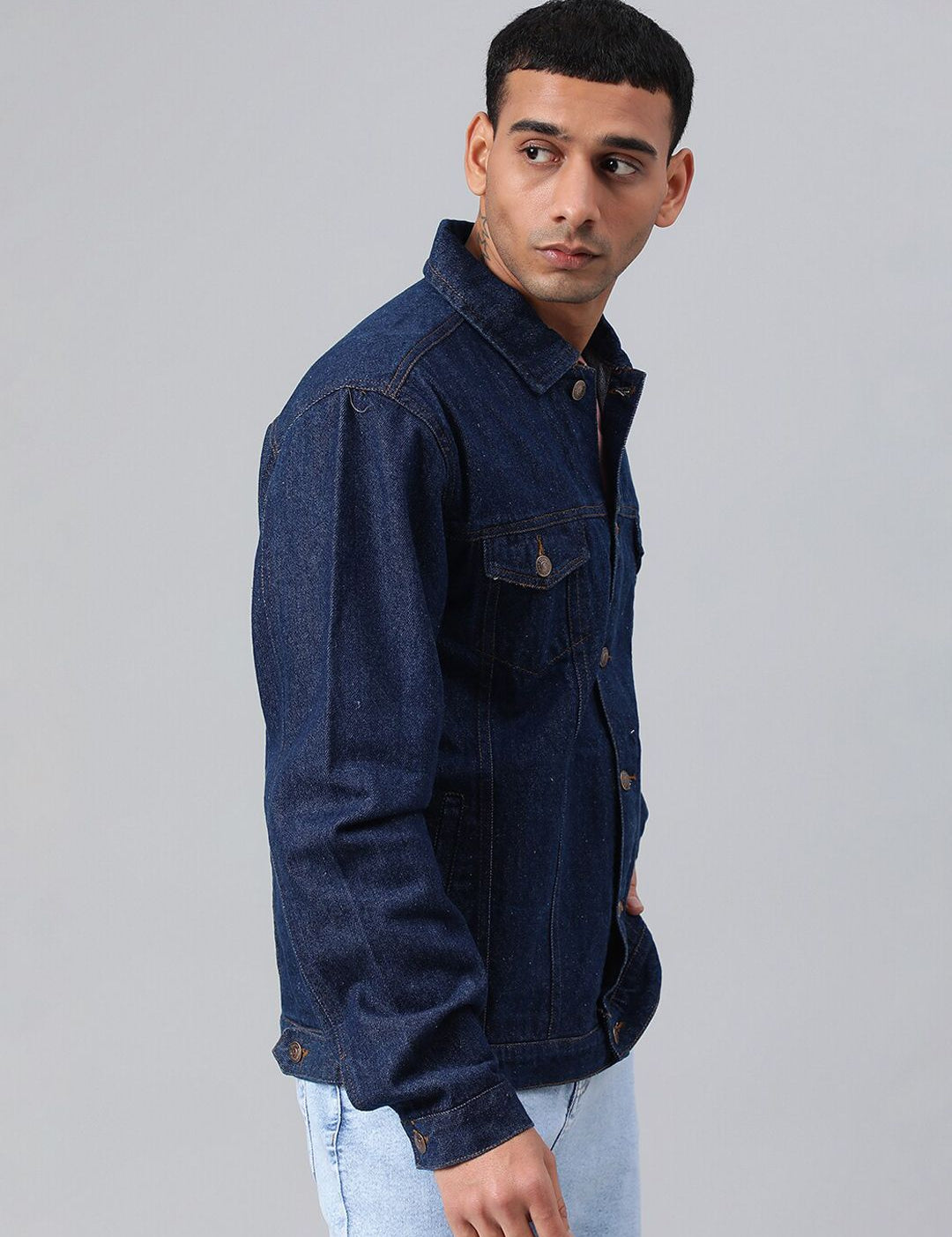 Kotty Men Spread Collar Long Sleeves Denim Jacket