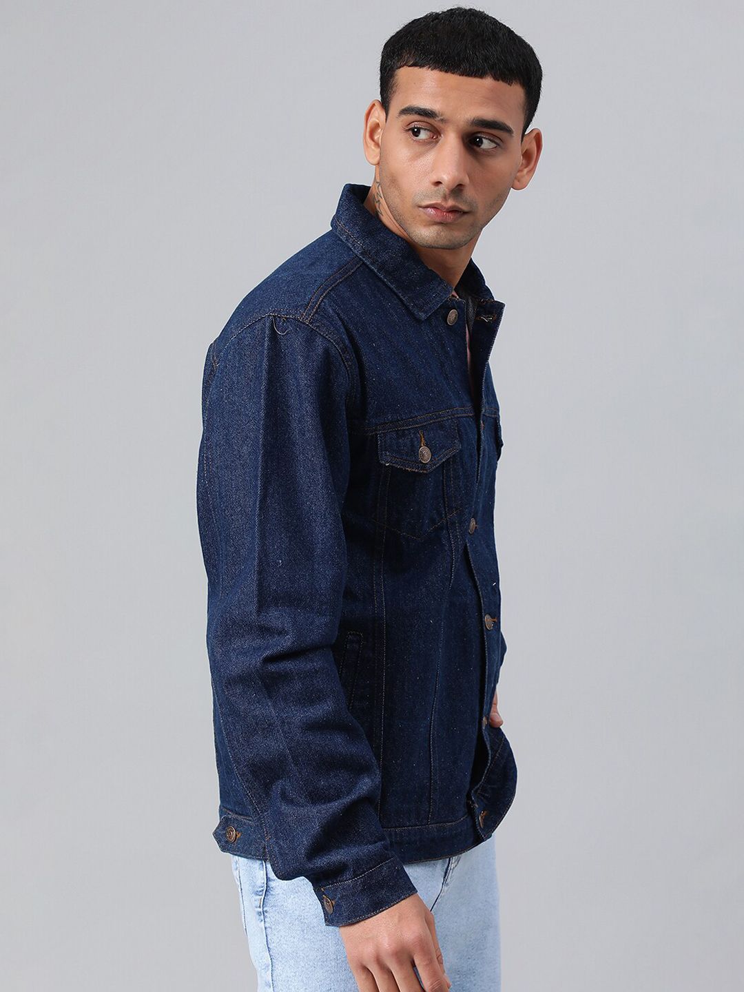 Kotty Men Spread Collar Long Sleeves Denim Jacket
