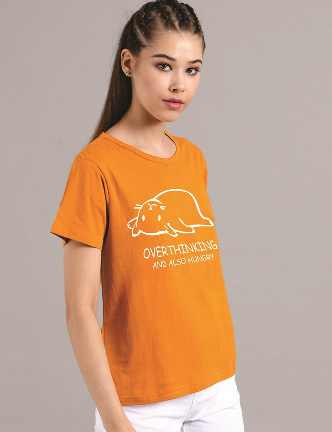 Kotty Women Yellow Printed Round Neck T-shirt