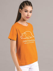 Kotty Women Yellow Printed Round Neck T-shirt