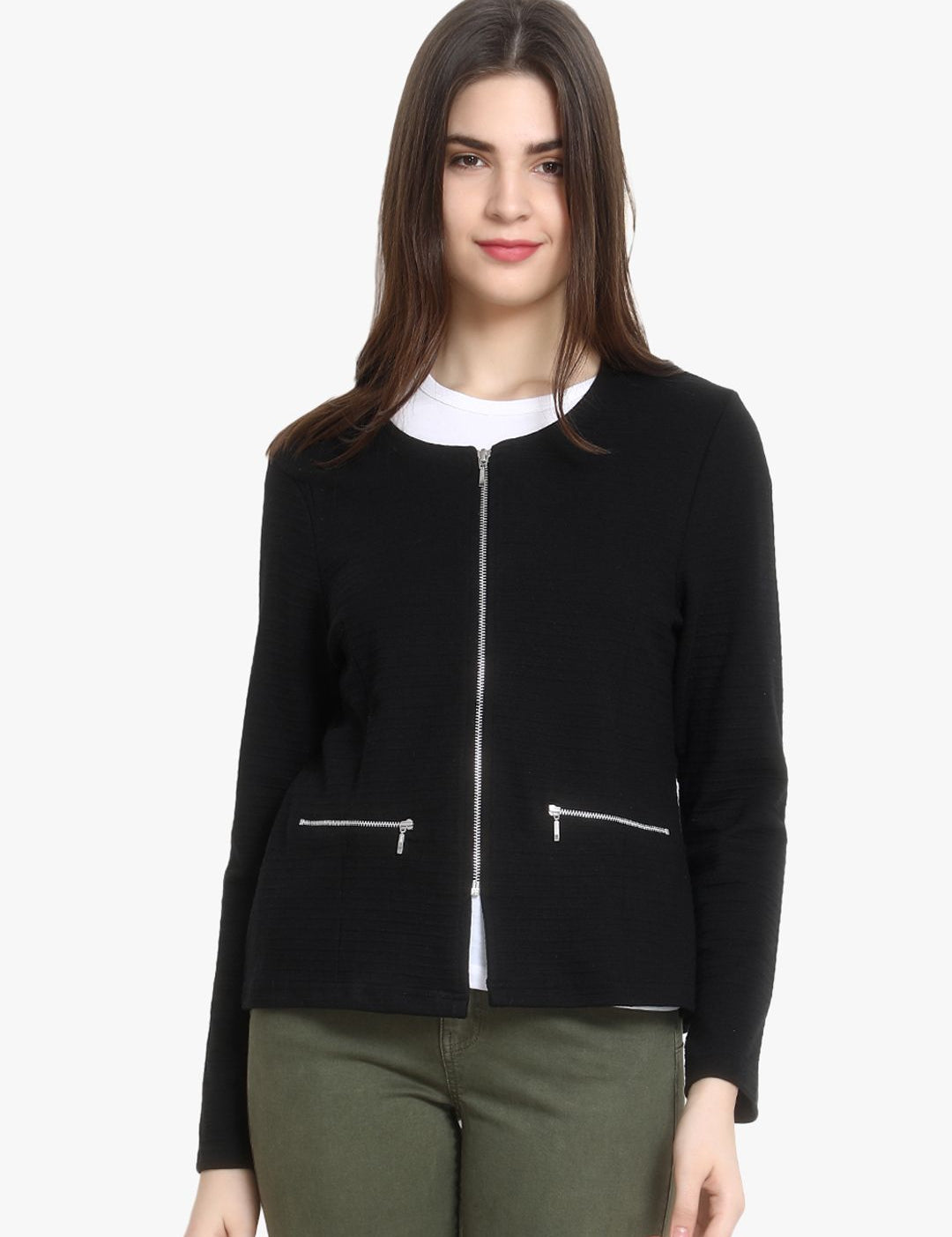 Kotty Women Black Self Design Lightweight Tailored Jacket