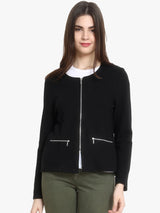 Kotty Women Black Self Design Lightweight Tailored Jacket