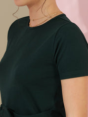 Stylecast X KOTTY Basics Bottle Green Front Bow Bodycon Dress