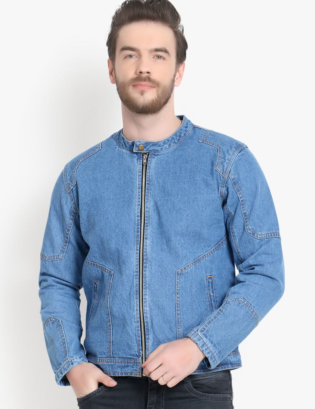 Kotty Men Blue Solid Denim Jacket