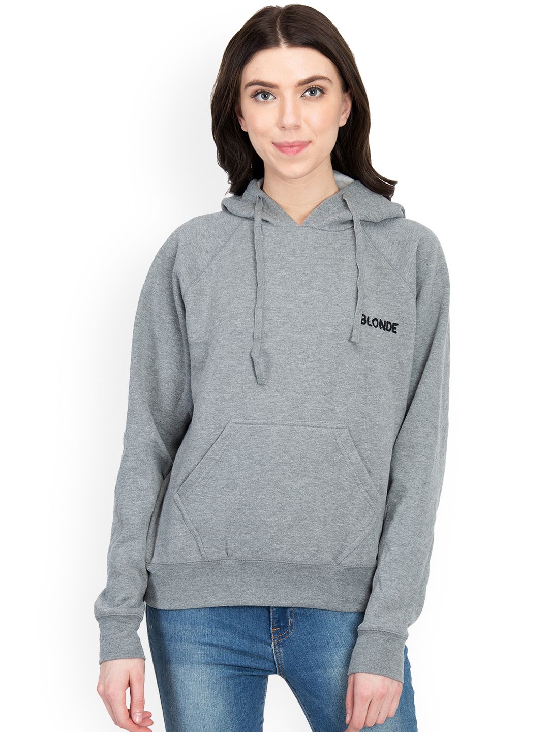 Kotty Women Grey Solid Hooded Sweatshirt
