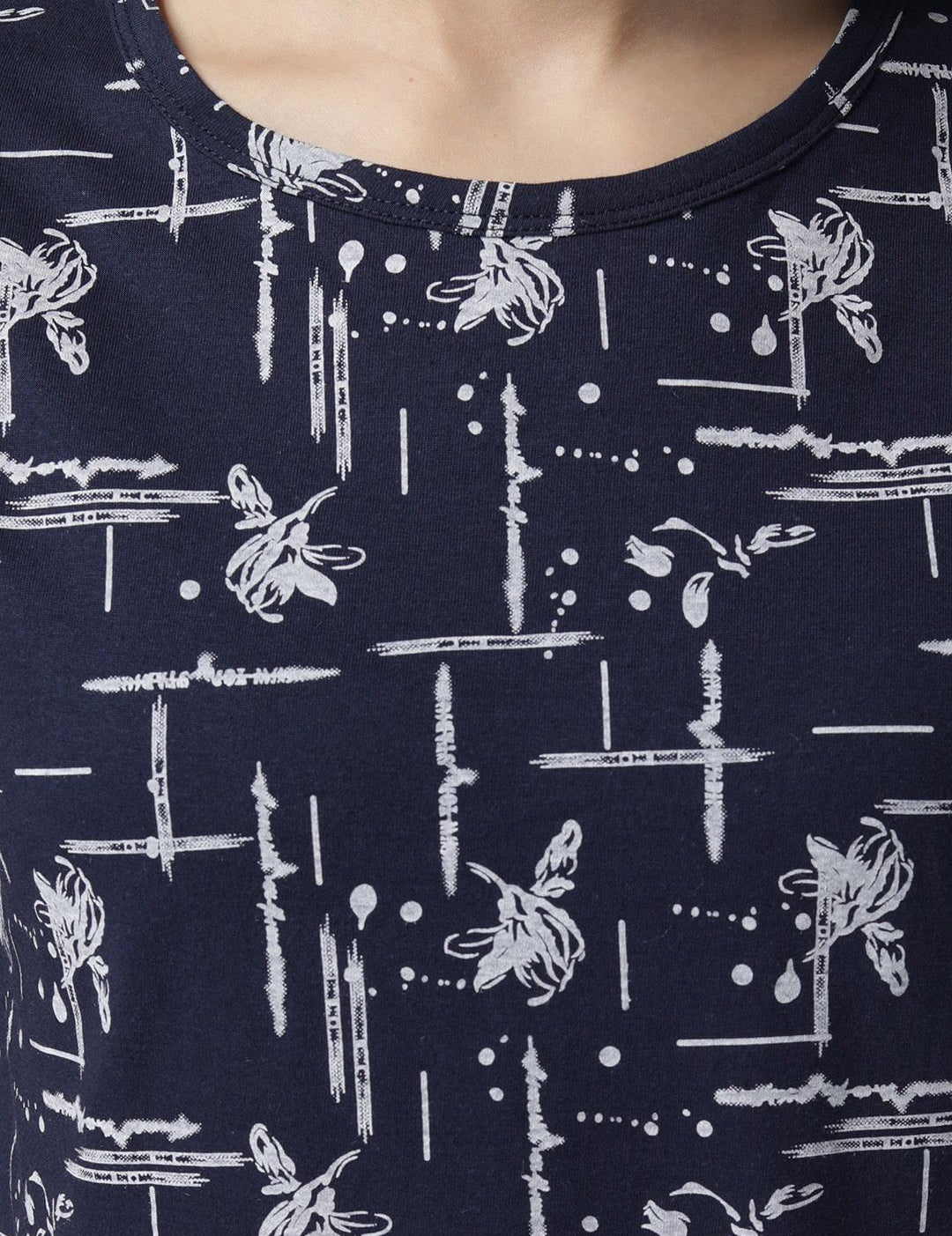 Kotty Women Navy Blue & White Printed Night suit