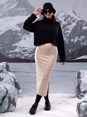 Kotty Women Ribbed High Neck Crop Pullover