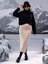 Kotty Women Ribbed High Neck Crop Pullover
