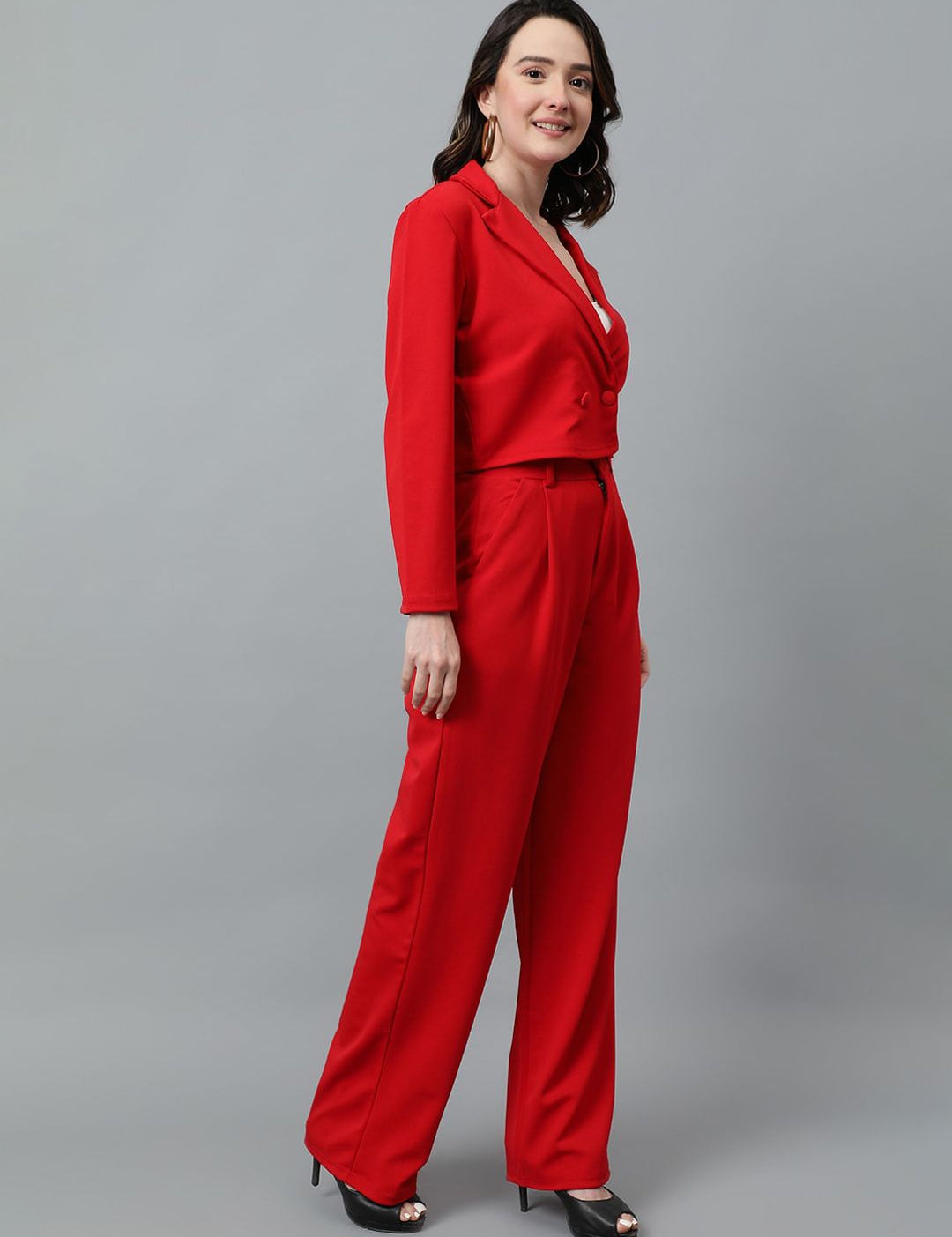 KOTTY BIZwear Blue Notched Lapel Collar Blazer & Mid Rise Trouser