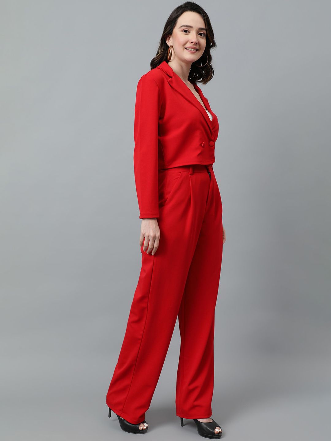 KOTTY BIZwear Blue Notched Lapel Collar Blazer & Mid Rise Trouser