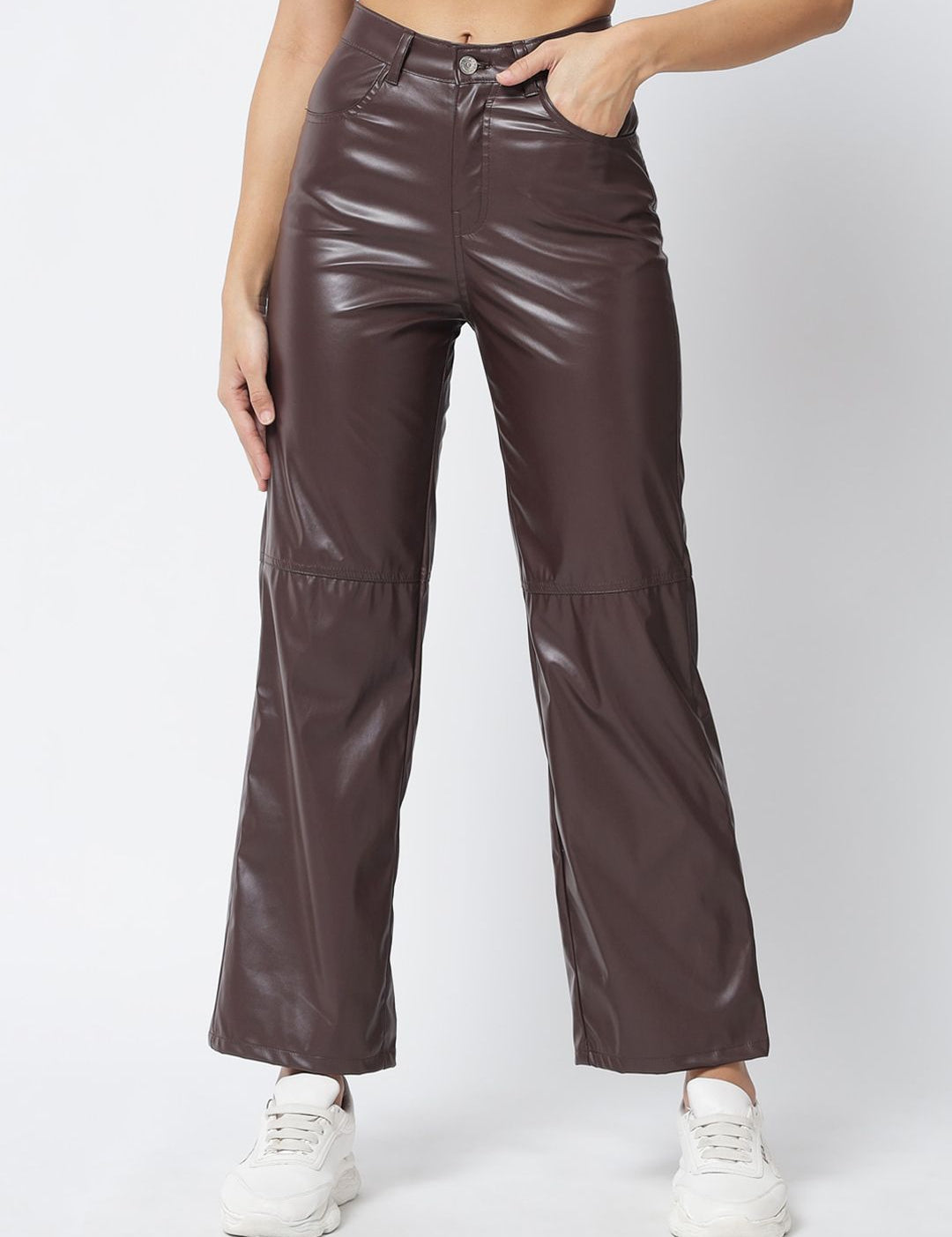 Kotty Women Brown Relaxed Straight Fit Parallel Trousers