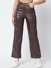 Kotty Women Brown Relaxed Straight Fit Parallel Trousers
