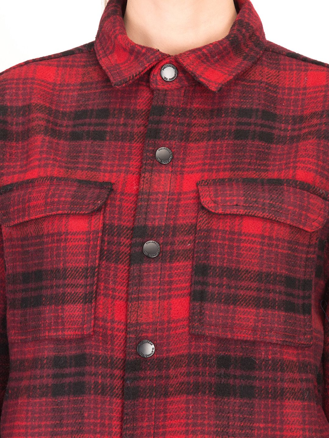 Kotty Women Red & Black Checked Overcoat