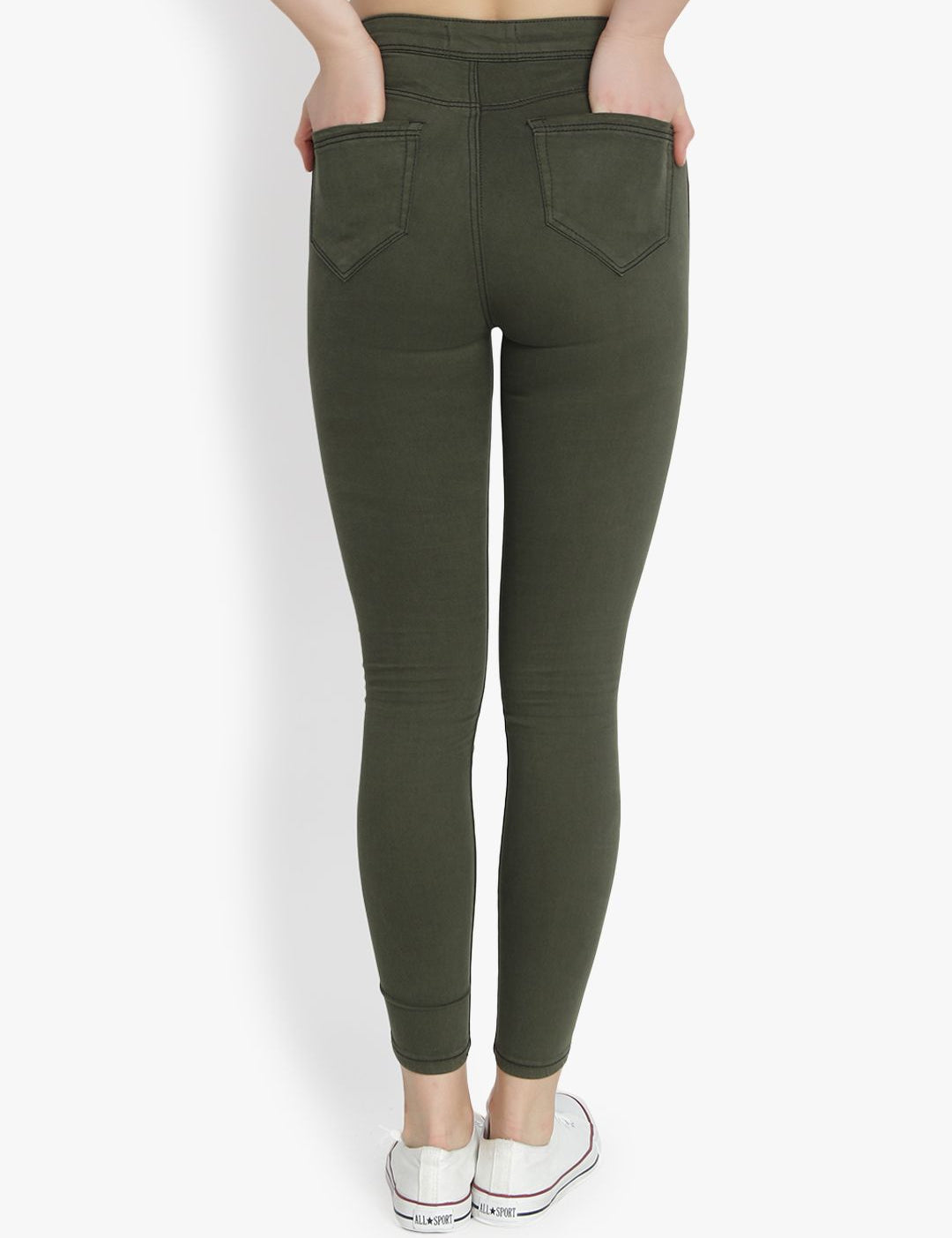 Kotty Women Olive Green Skinny Fit High-Rise Clean Look Stretchable Jeans