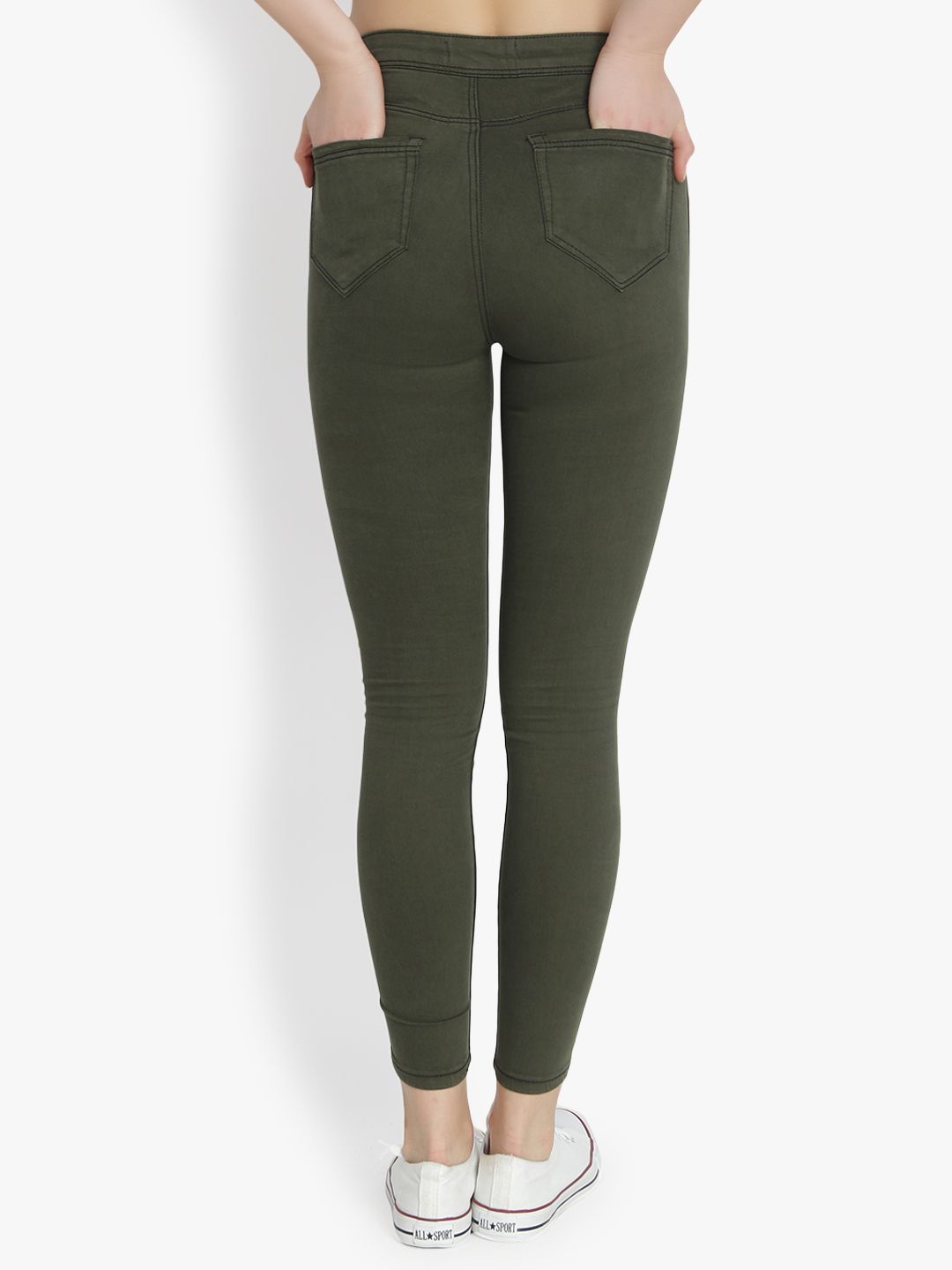 Kotty Women Olive Green Skinny Fit High-Rise Clean Look Stretchable Jeans