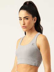 Kotty Women Grey Melange Removable Padded Underwired Dry Fit All Day Comfort Sports Bra