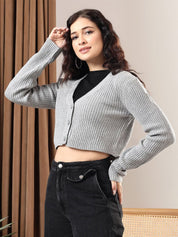 Kotty Women Ribbed Crop Cardigan