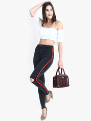 Kotty Women Black Skinny Fit High-Rise Slash Knee Stretchable Jeans