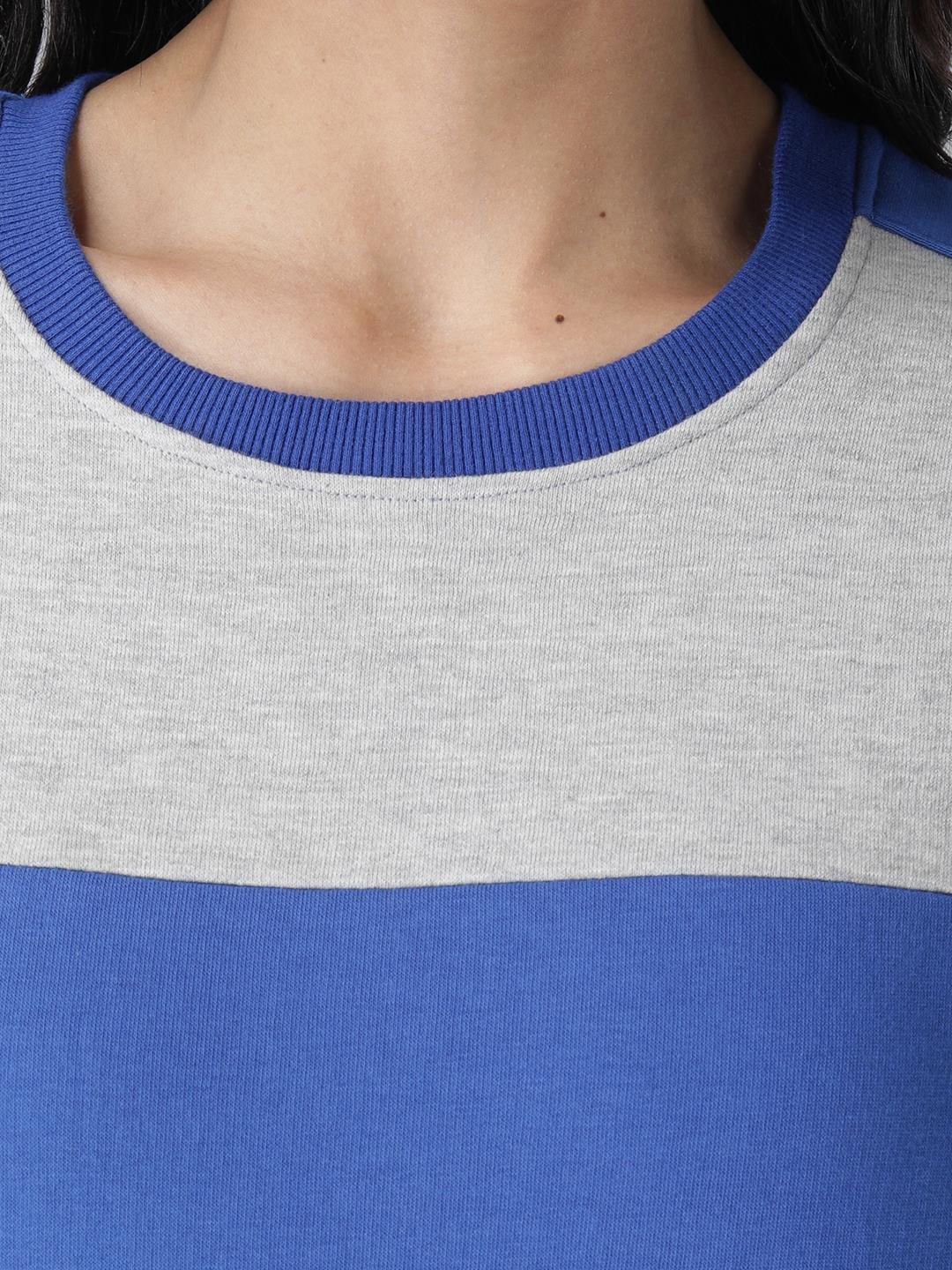Kotty Women White & Blue Colourblocked Sweatshirt