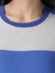 Kotty Women White & Blue Colourblocked Sweatshirt